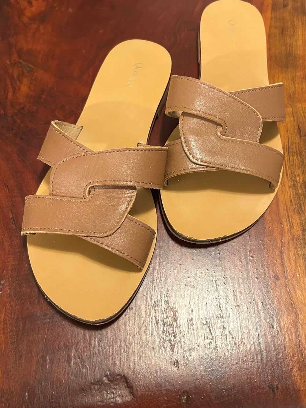 Quince Tan Slide Sandals, Size 6